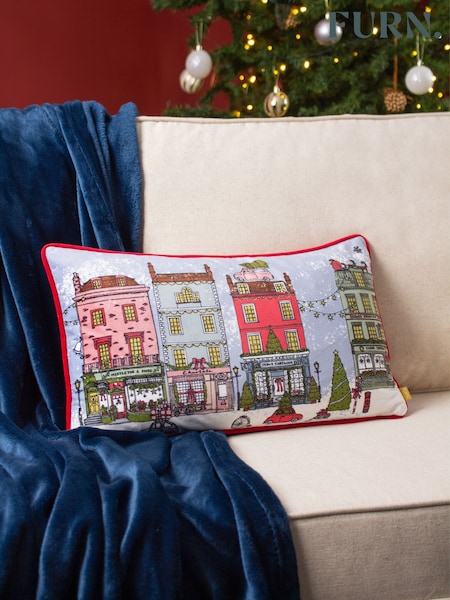 Furn Red Christmas Spirit Velvet Piped Feather Filled Cushion (Q84079) | €23