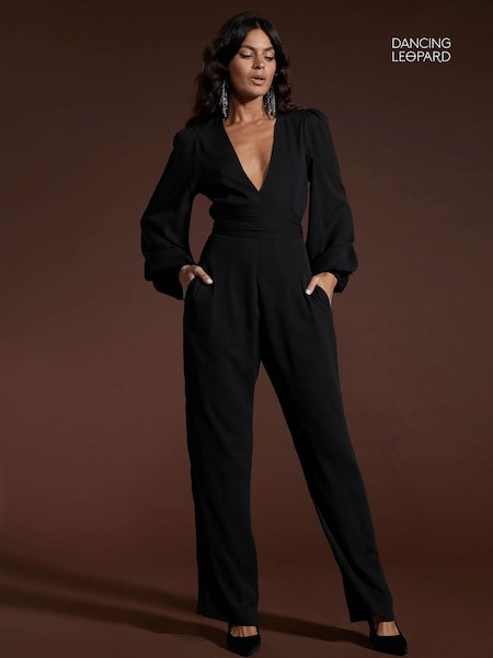 Dancing Leopard Holly Tie Waist Black Jumpsuit (Q84224) | €58