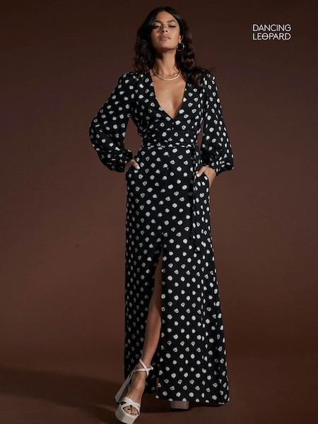 Dancing Leopard Mariela Tie Waist Black Dot Maxi Dress (Q84229) | €41