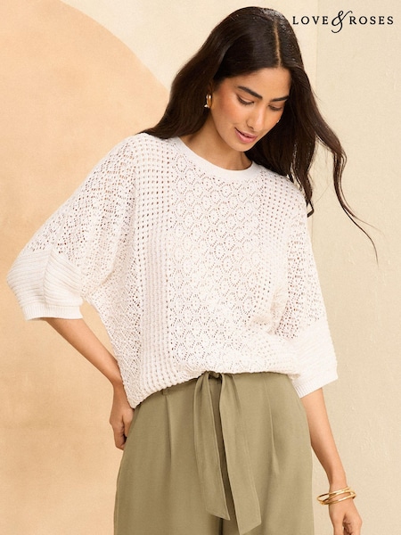 Love & Roses Crochet Batwing Knit Top (Q84258) | 139 LEI