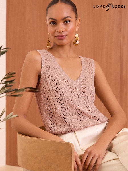 Love & Roses Metallic Cable Knitted Vest (Q84262) | 151 LEI