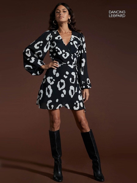 Leopard Printti; kuvio - Dancing Leopard Ginger Mini Wrap Mekko (Q84269) | €57
