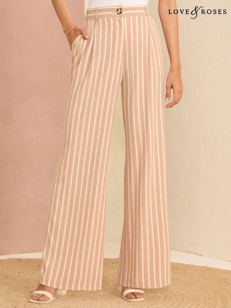 Love & Roses Tailored Wide Leg Trousers With Linen (Q84319) | 143 LEI
