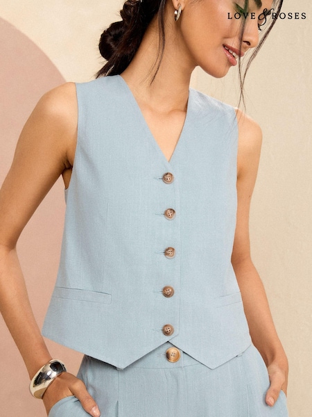 Love & Roses Blue Tailored Waistcoat With Linen (Q84320) | €24
