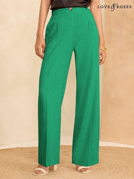Love & Roses Green Wide Leg Tailored Wide Leg Trousers With Linen (Q84324) | 96 QAR