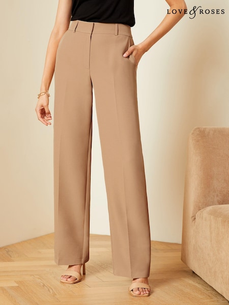 Love & Roses High Waist Wide Leg Tailored Trousers (Q84333) | 74 LEI