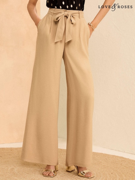 Love & Roses Tie Front Wide Leg Trousers (Q84334) | 143 LEI