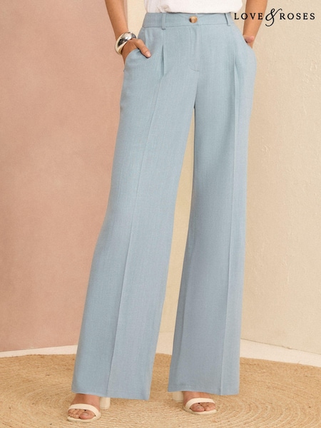 Love & Roses Blue Petite Tailored Wide Leg Trousers With Linen (Q84335) | €18.50