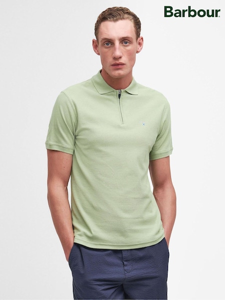 Barbour® Vintage Green Wadworth Zip Neck 100% Cotton Polo Shirt (Q84427) | €39