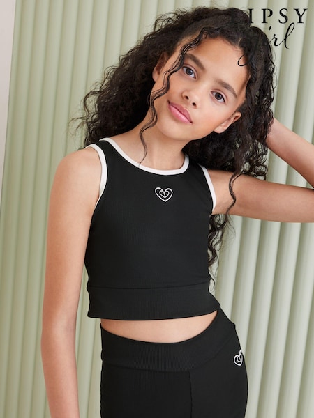 Lipsy Black/White Sleeveless Active Crop Top (Q84467) | AED13 - AED20