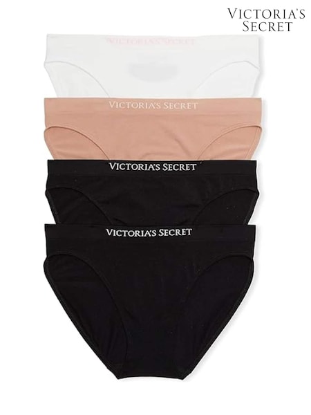 Victoria's Secret Black/Nude/White Bikini Logo 4 Pack Knickers (Q84697) | €22.50