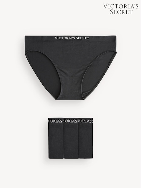 Victoria's Secret Black Bikini Logo 4 Pack Knickers (Q84705) | €22.50
