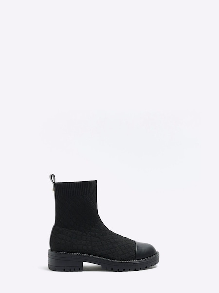 River Island Black Wide Quilted Sock Boots (Q84845) | €25
