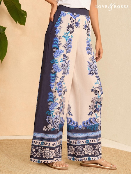 V&A | Love & Roses Placement Print Wide Leg Trousers (Q84854) | 150 LEI