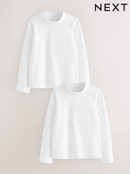 Blanco - 2 Pack Long Sleeve Cotton Stretch Alto Neck Tops (3-14yrs) (Q84905) | 14 € - 21 €