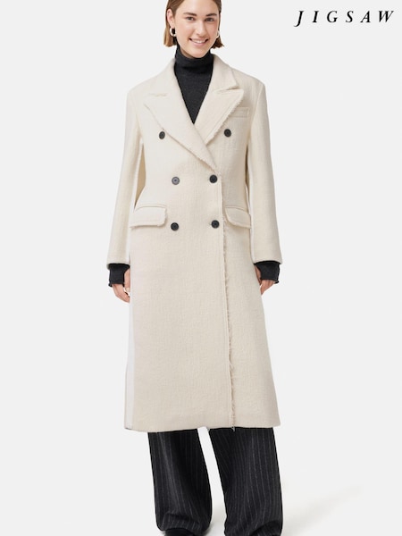 Jigsaw Cream Italian Wool Frayed Edge Coat (Q85196) | €316