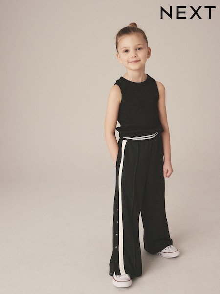 Black Wide Leg Popper Joggers (3-16yrs) (Q85283) | OMR6 - OMR8
