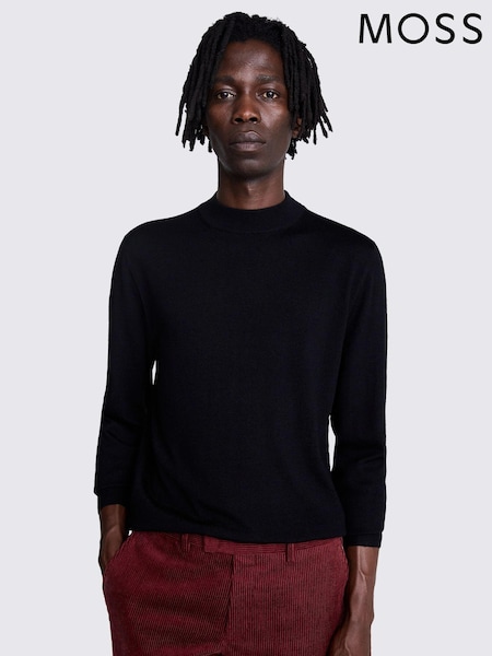 MOSS Black Merino Mock Neck Jumper (Q85336) | €77
