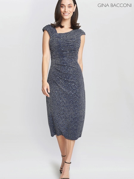Gina Bacconi Blue Celia Metallic Knit Sleeveless Dress (Q85370) | €136