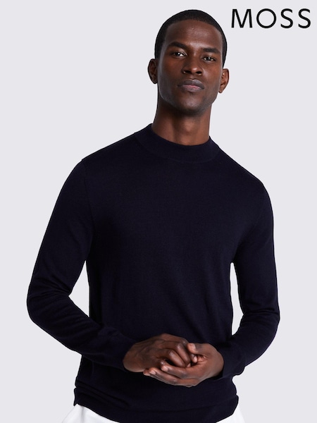 Синій - Moss Merino Mock Neck Jumper (Q85372) | 3 605 грн
