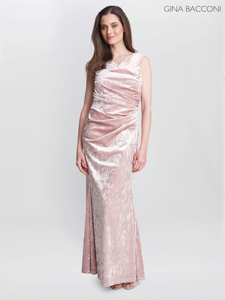 Gina Bacconi Pink Talia Crushed Velvet Maxi Dress (Q85428) | €121