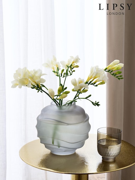 Lipsy Grey Round Ripple Frosted Glass Vase (Q85430) | €27