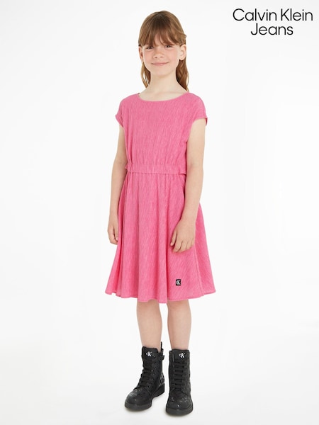Calvin Klein Jeans Pink Crinkle Fit and Flare Dress (Q85548) | €46