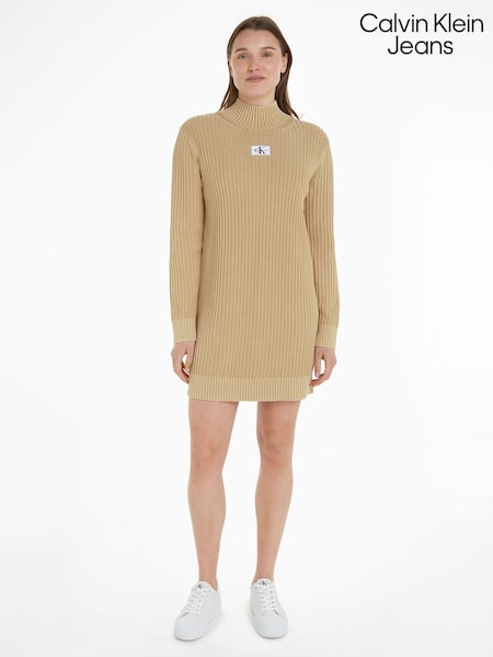 Calvin Klein Jeans Woven Label Sweater Natural Dress (Q85582) | 501 LEI