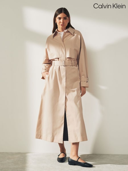 Calvin Klein Cream Tech Cotton Trench Coat (Q85597) | kr5 426