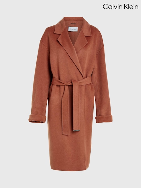 Calvin Klein Brown Wool Belted Wrap Coat (Q85602) | AED1,456