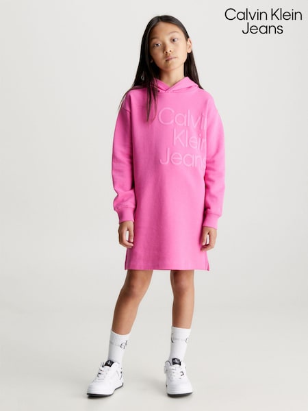 Calvin Klein Jeans Pink 100% Cotton Puff Hero Logo Sweat Dress (Q85604) | €40