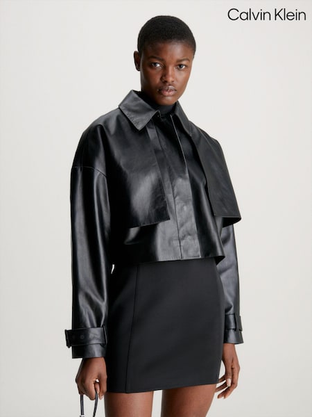 Calvin Klein Black Cropped Leather Jacket (Q85637) | €383