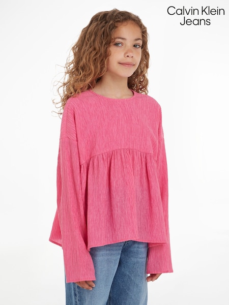 Calvin Klein Jeans Pink Crinkle Long Sleeve Top (Q85672) | AED174