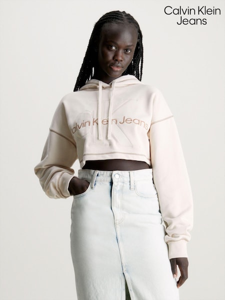 Calvin Klein Jeans Cream Monologo Cropped Hoodie (Q85725) | 92 €
