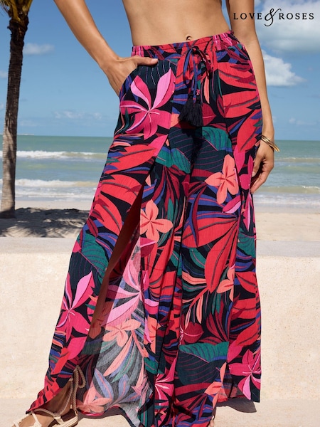 Love & Roses Split Detail Beach Tie Front Trousers (Q85728) | 114 LEI