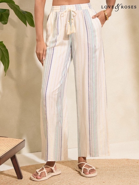 Love & Roses Tie Front Wide Leg Trousers (Q85731) | 129 LEI