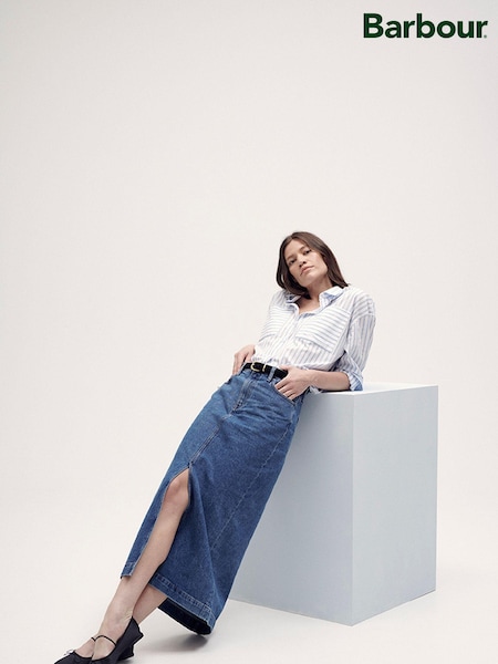 Barbour® Blue Ella Midi 100% Cotton Denim Skirt (Q85743) | €57