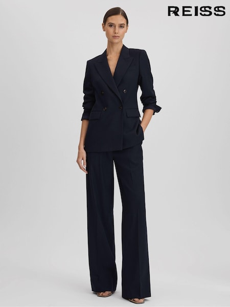 Reiss Navy Harley Wool Blend Wide Leg Suit Trousers (Q85744) | €95