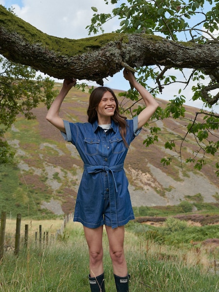 Barbour® Blue Evelyn Denim 100% Cotton Playsuit (Q85762) | €64