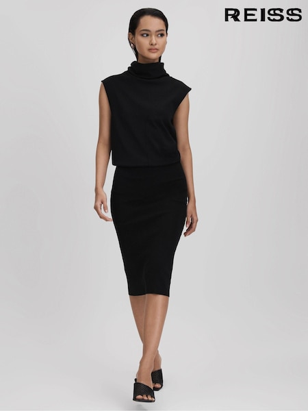 Reiss Black Cici Roll Neck Draped Midi Dress (Q85787) | €55