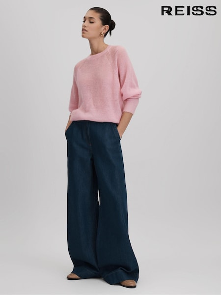 Reiss Light Pink Mae Oversized Crew Neck Jumper with Mohair (Q85802) | €225