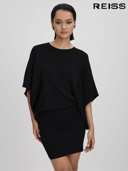 Reiss Black Julia Knitted Cape Sleeve Mini Dress (Q85809) | 1,235 QAR