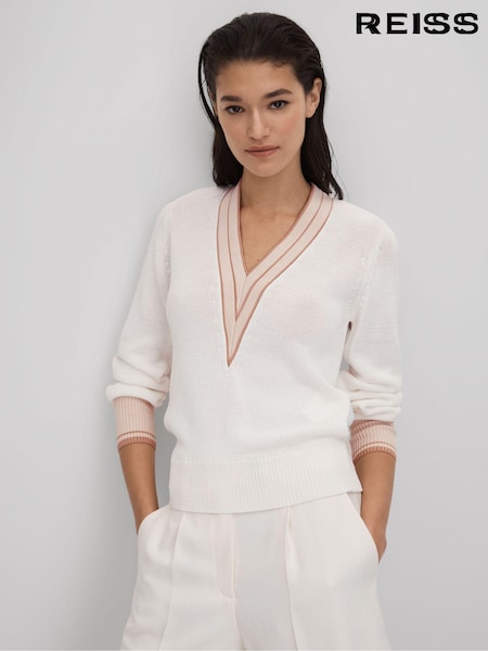 Reiss Light Pink Tor Contrast V-Neck Jumper (Q85819) | €67