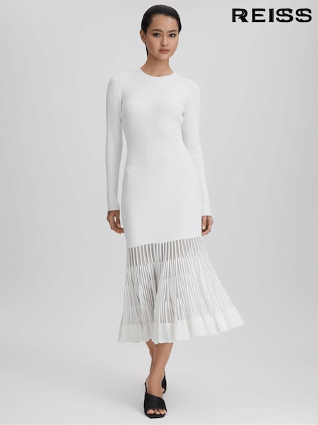 Reiss Tasmin Knitted Sheer Flared Midi Dress (Q85822) | €408