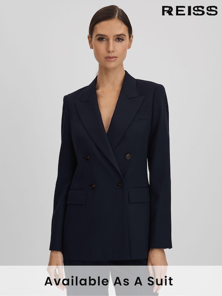Reiss Navy Harley Wool Blend Double Breasted Suit Blazer (Q85826) | €112