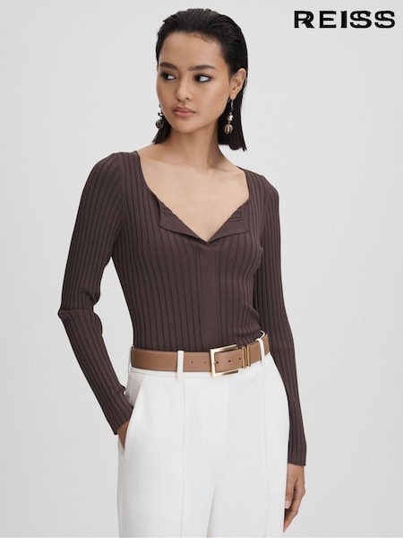 Reiss Monica Ribbed Open Collar Top (Q85829) | €186