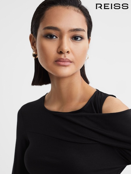 Reiss Black Adeline Draped Shoulder Top (Q85846) | €40