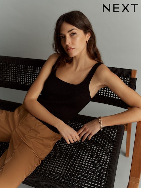 Black Linen Square Neck Vest (Q85854) | €15