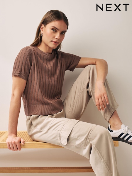 Brown Linen Blend T-Shirt (Q85856) | €14.50
