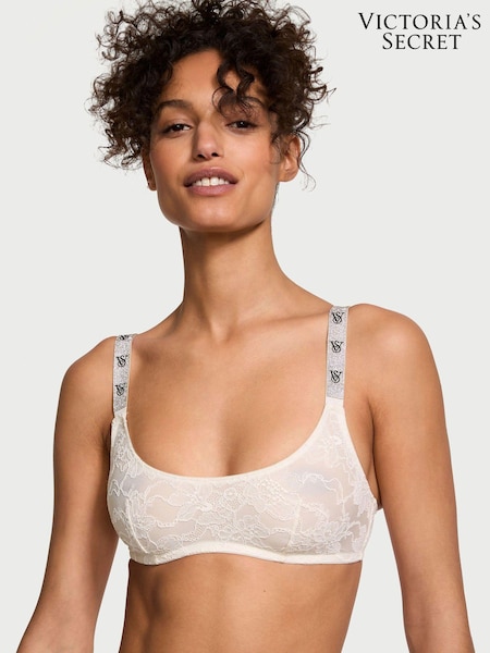 Victoria's Secret Coconut White Lace Monogram Shine Strap Bralette (Q85900) | €33